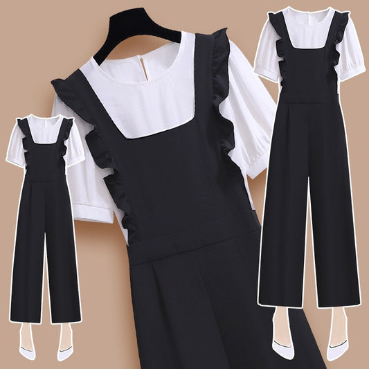 Overalls suit female summer 2023 new small temperament goddess fan high-end net red lively age reduction two pieces