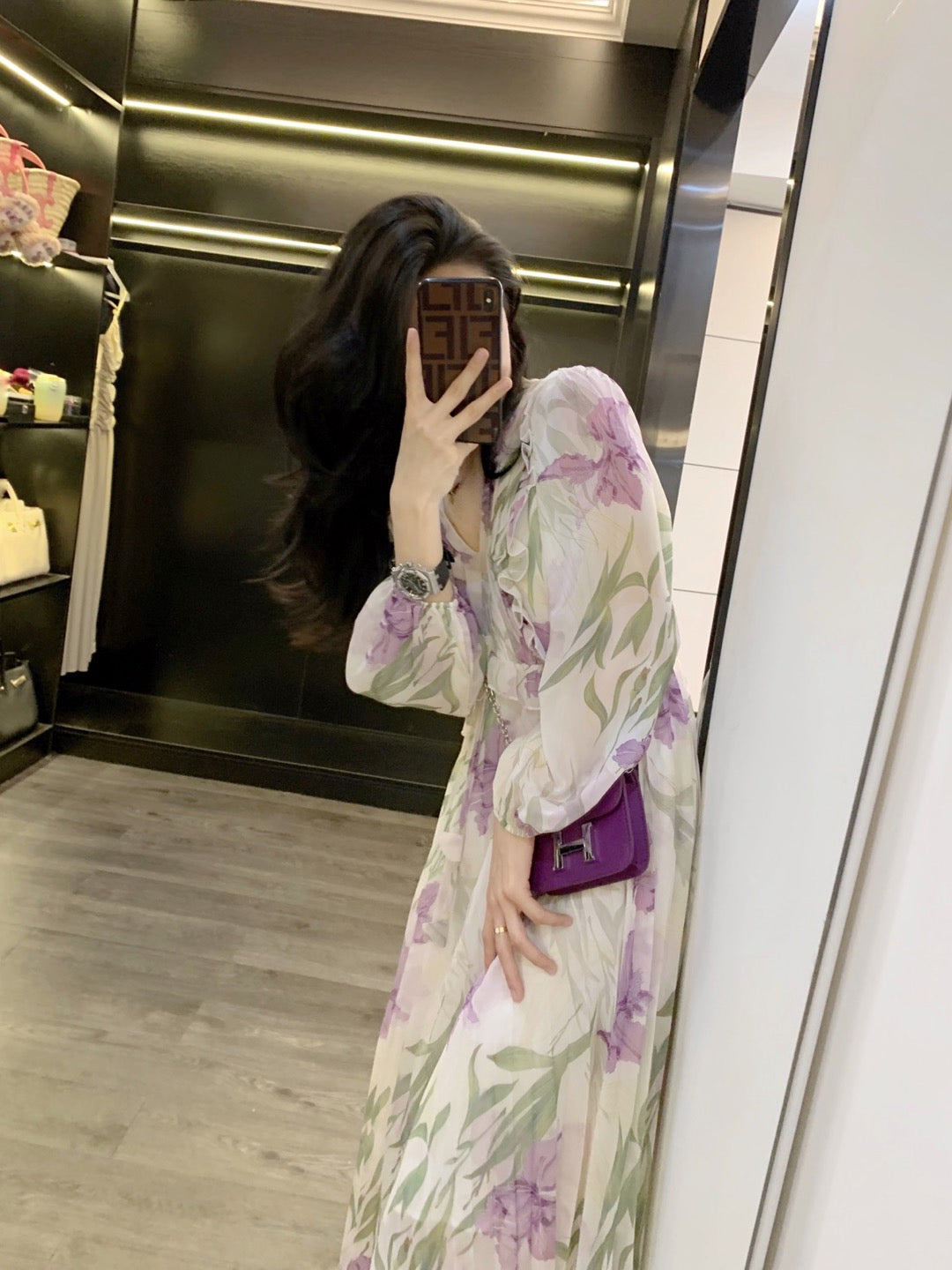 Leathercat dress female 2023 new French sweet temperament small waist slim floral dress