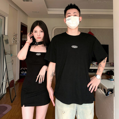 French couple outfit summer niche design sense one dress one skirt 2023 new spring high-end suit short-sleeved T-shirt