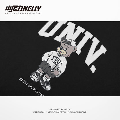 Cartoon bear short-sleeved men's summer high street Korean version of the trendy t-shirt design sense niche all-match tide brand men's tops