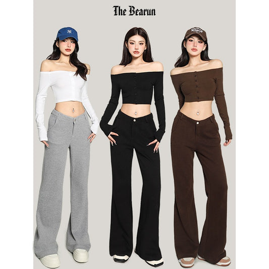 Zhou Xiaoxiong V-shaped waist loose and thin wide-leg pants women's 2023 spring new all-match casual straight-leg mopping pants