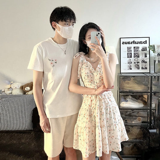 French couple dress, one dress and one dress 2023 new style, your dress and my skirt are high-end, niche short-sleeved t-shirts are different