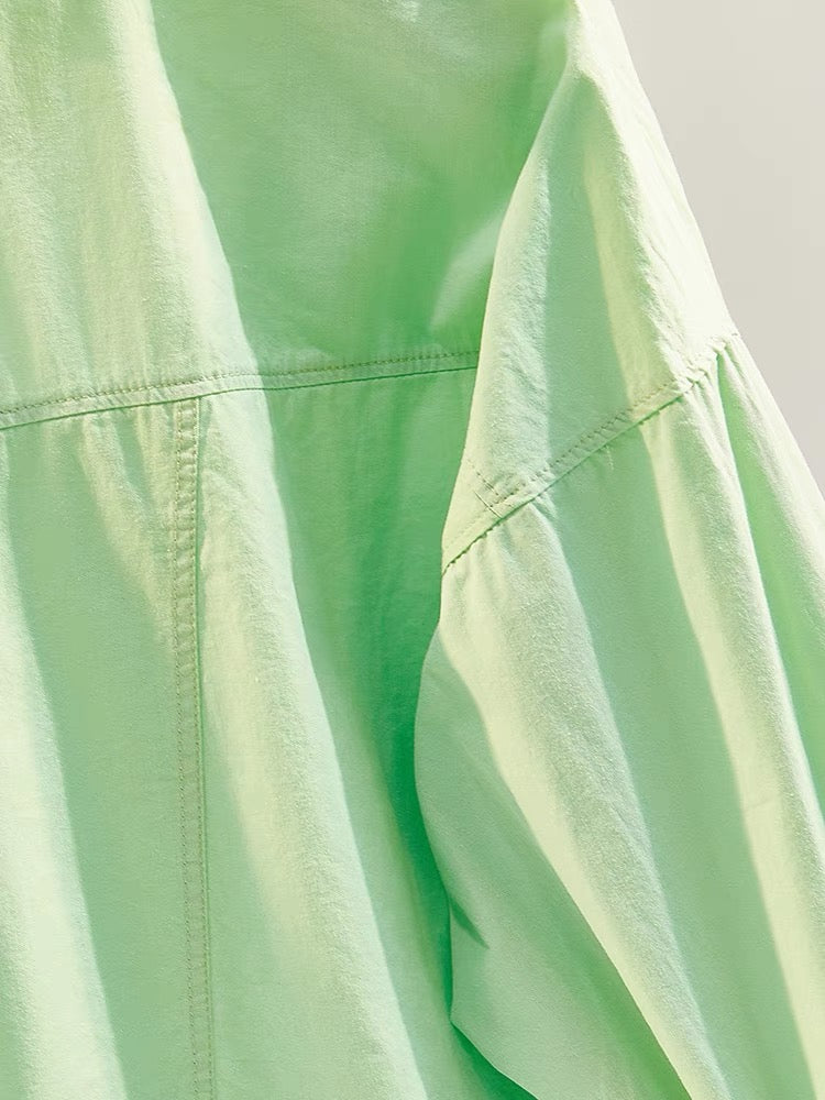 Fruit green back slit casual shirt women 2023 early autumn new Korean version loose all-match single-pocket shirt cardigan