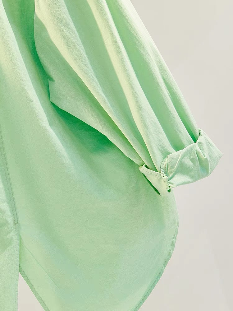 Fruit green back slit casual shirt women 2023 early autumn new Korean version loose all-match single-pocket shirt cardigan