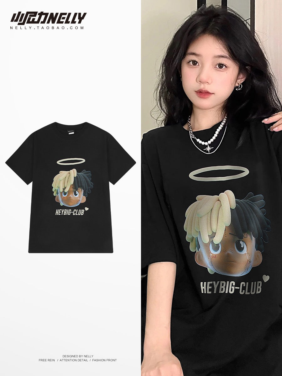 T-shirt men's summer Japanese loose cotton letter print T-shirt heavy American new casual short-sleeved trend ins
