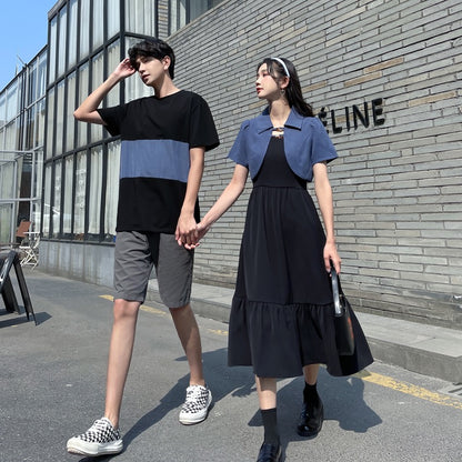 Couple wear summer dress high-end Hepburn style niche dress suit summer French retro two-piece skirt tide