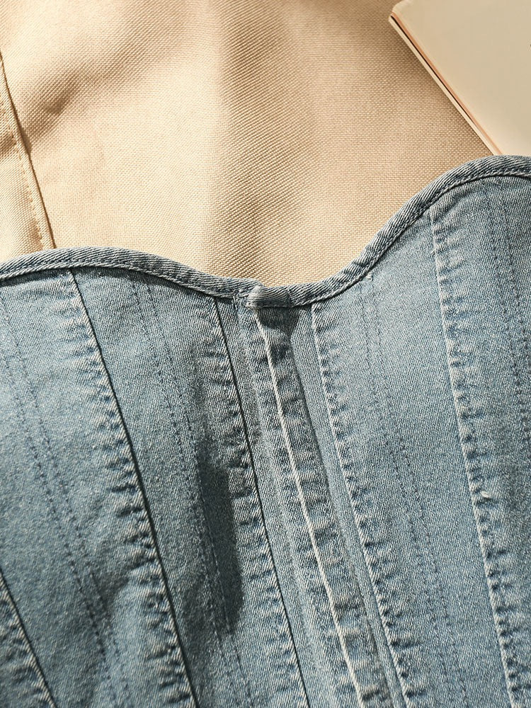 Denim suspenders small vest women's inner and outer wear women's summer self-cultivation tied rope corset design sense tube top bottoming top