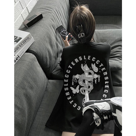 American ins tide brand cotton short-sleeved T-shirt men and women oversize printed loose bf lazy wind top