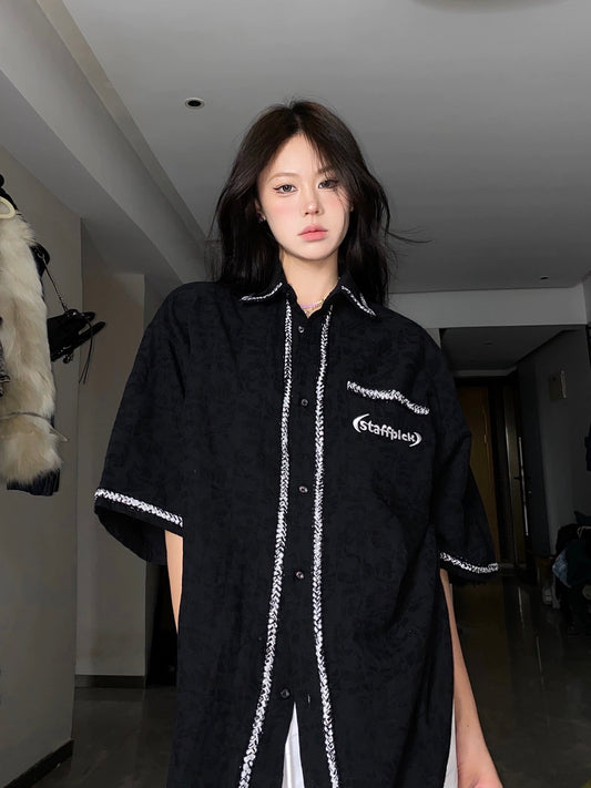 BabyStudios lazy casual small fragrance shirt couple half-sleeved women's summer loose Polo shirt shirt ins