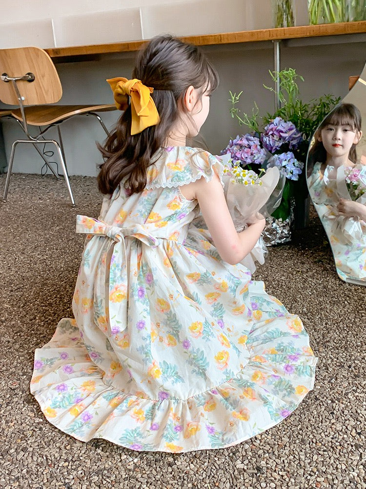 Girls summer dress 2023 new foreign style children's skirt summer children's clothing little girl floral princess dress tide