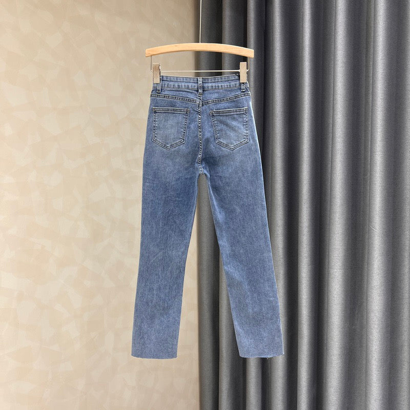 Irregular straight jeans women's summer 2022 new slimming slim high waist slit nine-point cigarette pants tide