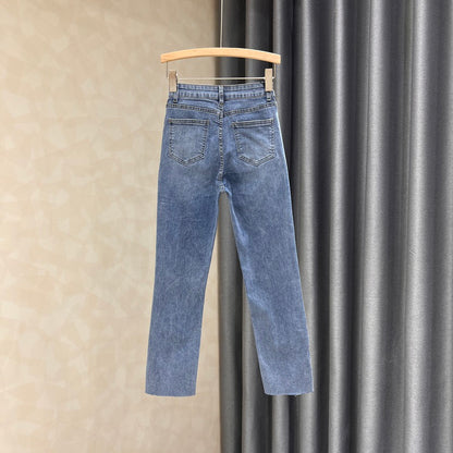 Irregular straight jeans women's summer 2022 new slimming slim high waist slit nine-point cigarette pants tide