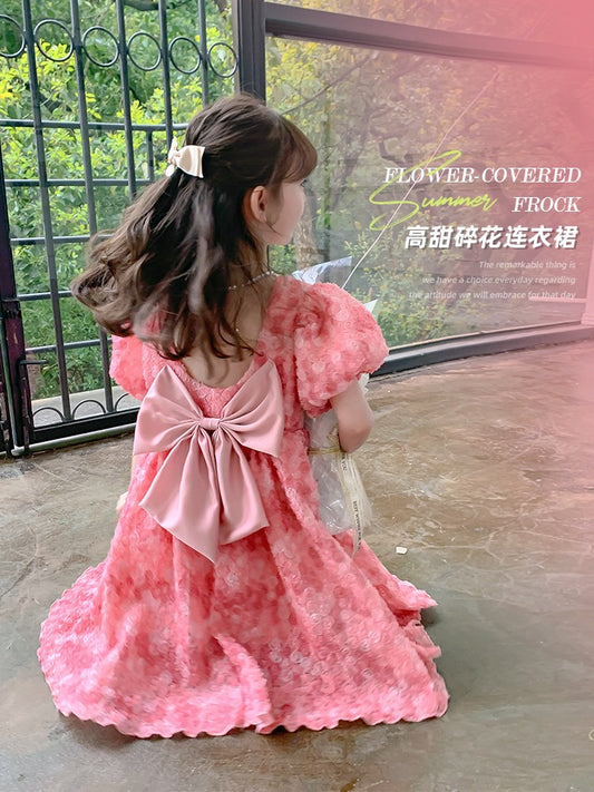 Girls dress summer dress 2023 new foreign style children's skirt summer little girl puff sleeve sweet princess dress