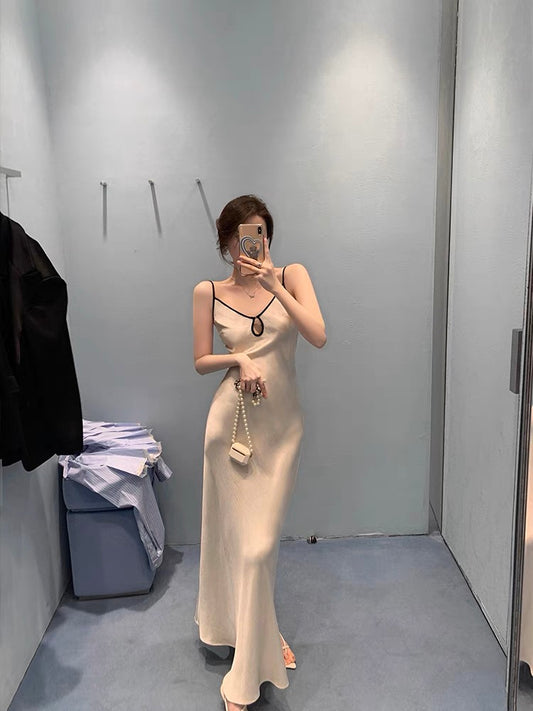 Middletone | Encounter Skirt ~ Glossy Satin V-neck Temperament Hollow Backless Dress Sexy Dress