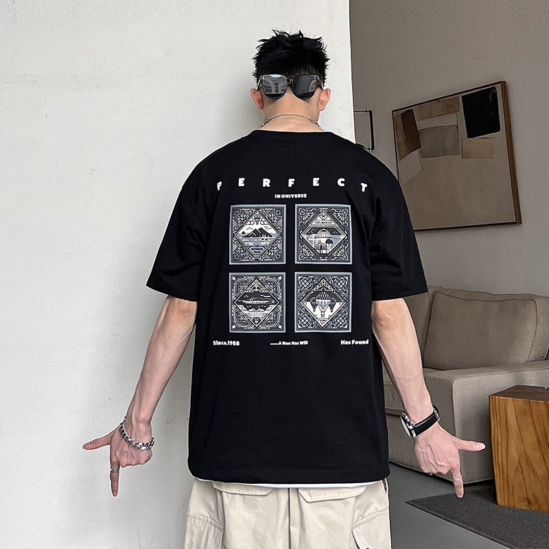 Uncle Bar Summer Casual Loose Round Neck Short-sleeved T-Shirt Men's Korean Style Handsome Half-Sleeve American Trend Half-Sleeve Top