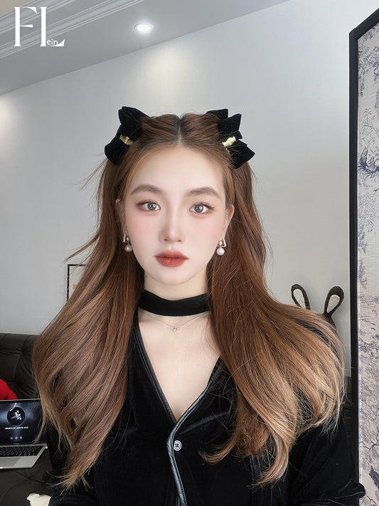 Black velvet bow grab clip small side bangs hair clip female forehead on both sides broken hair clip headdress summer