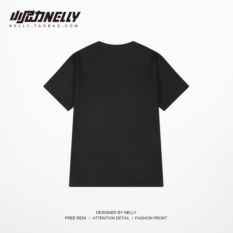 Cartoon bear short-sleeved men's summer high street Korean version of the trendy t-shirt design sense niche all-match tide brand men's tops