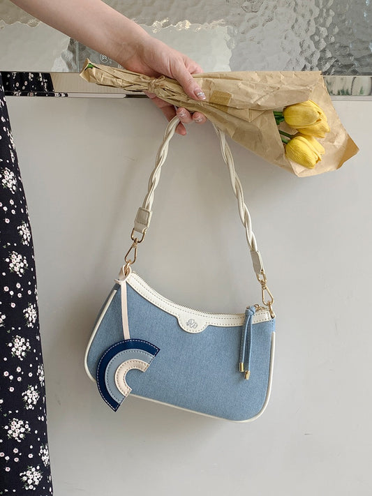 Micocah rainbow and sea bag 2023 new denim underarm bag women's single shoulder bag retro all-match design