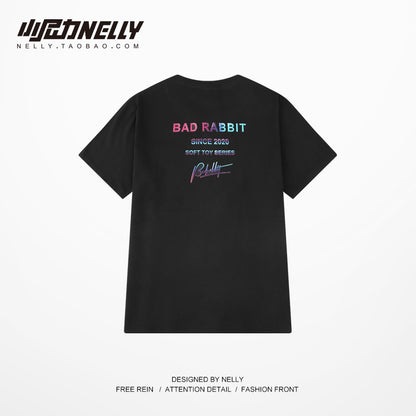 Short-sleeved men's and women's oversize tide brand t-shirt summer cotton graffiti half-sleeved loose Korean men's short-sleeved top