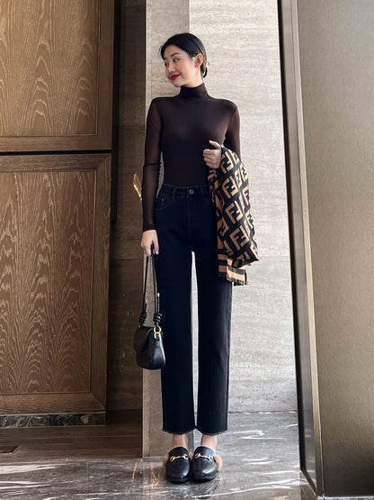 Wang Youshan black straight jeans women look thin early spring 2023 new high waist nine points cigarette pants casual