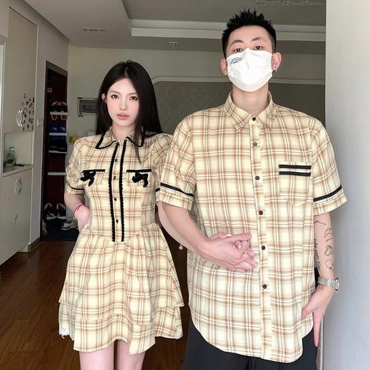 Polo couple outfit high-end sense suit one skirt one suit 2023 new summer short-sleeved shirt French dress skirt