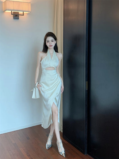halter neck dress green Harley Halter Neck Satin Maxi Dress main image 1