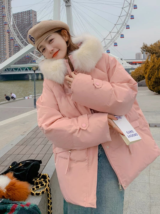 Pink down padded jacket women's winter 2022 new Korean style niche design sense thickened short cotton padded jacket tide ins