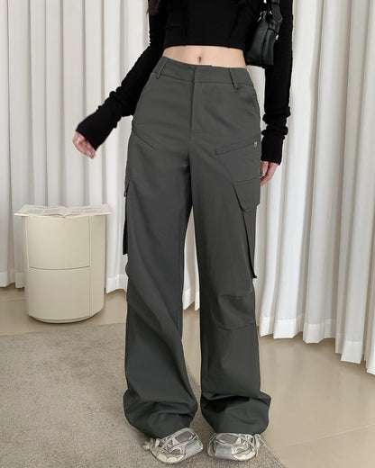 Gray high-end overalls women's summer slim loose casual trousers high waist straight wide leg mopping pants