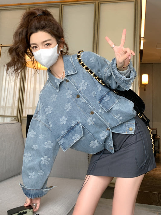 Niche retro denim jacket female spring small man 2023 new loose and thin design short top