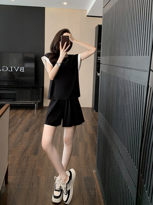 Summer 2023 new French design niche temperament shorts two-piece set small casual sports fashion suit