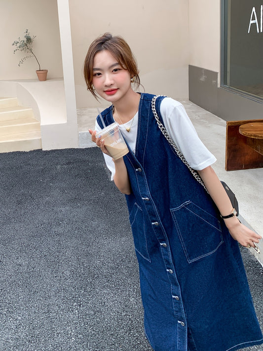 Thin denim suspenders dress suit women's summer 2023 new net red fried street age reduction casual fashion two-piece set