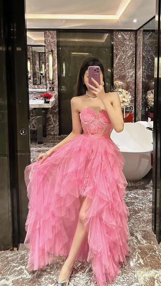 BETTER LS sexy celebrity temperament tube top dress women's summer high-quality irregular mesh dress long skirt