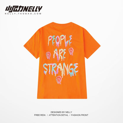 Oversize printed short-sleeved trendy men and women loose ins cotton T-shirt youth retro student couple tops T-shirt