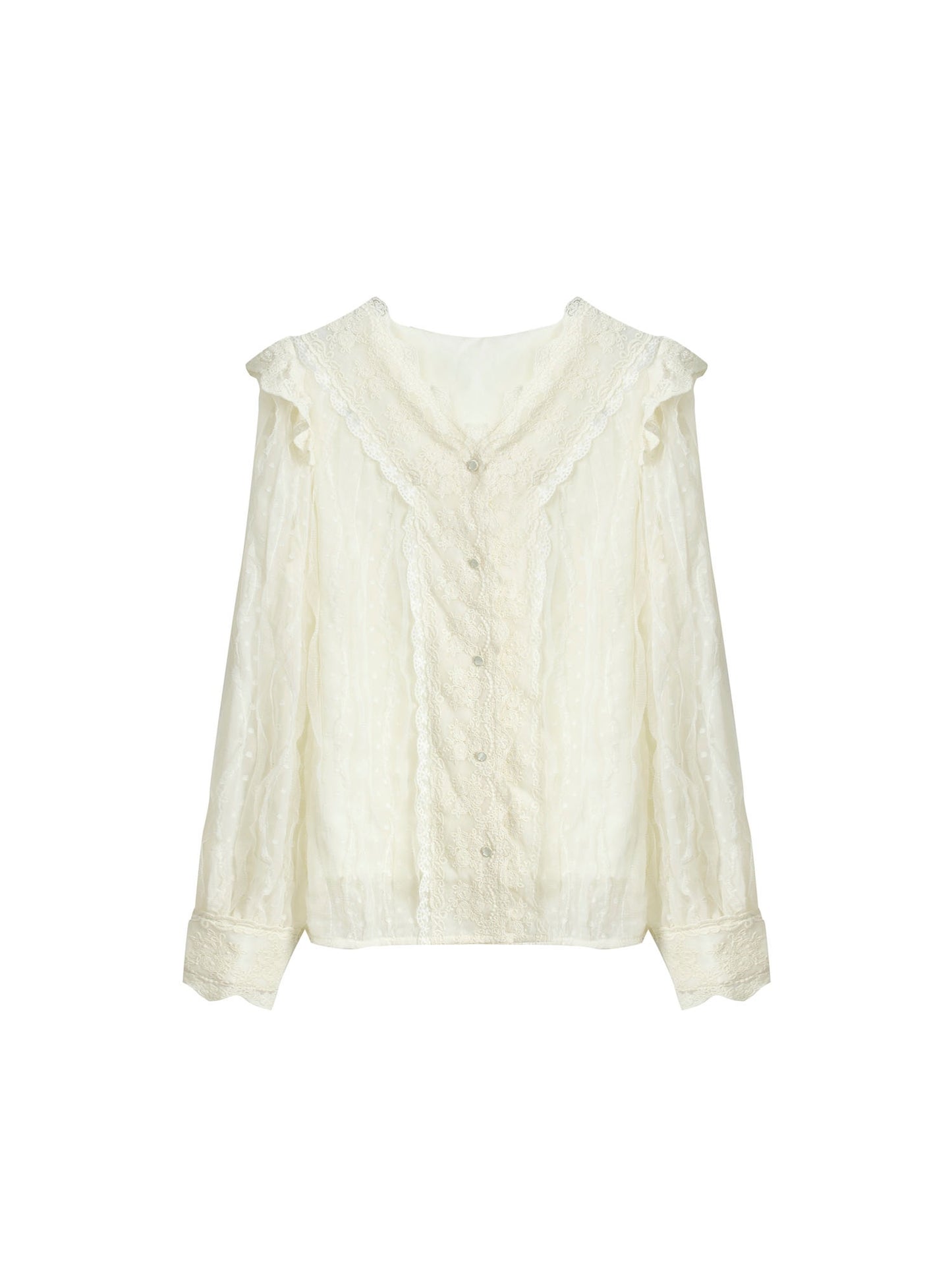 Berry likes you and likes a large custom-made white V-neck embroidered shirt with lantern sleeves and lace temperament slim top