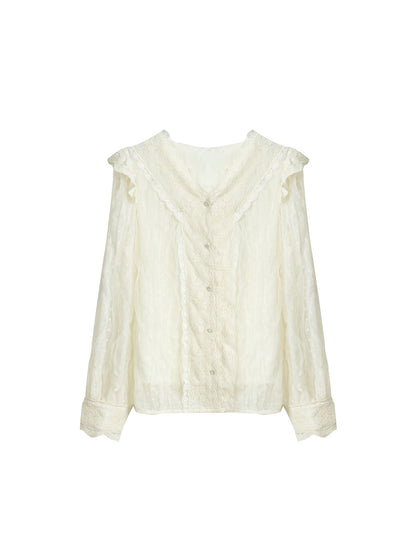 Berry likes you and likes a large custom-made white V-neck embroidered shirt with lantern sleeves and lace temperament slim top