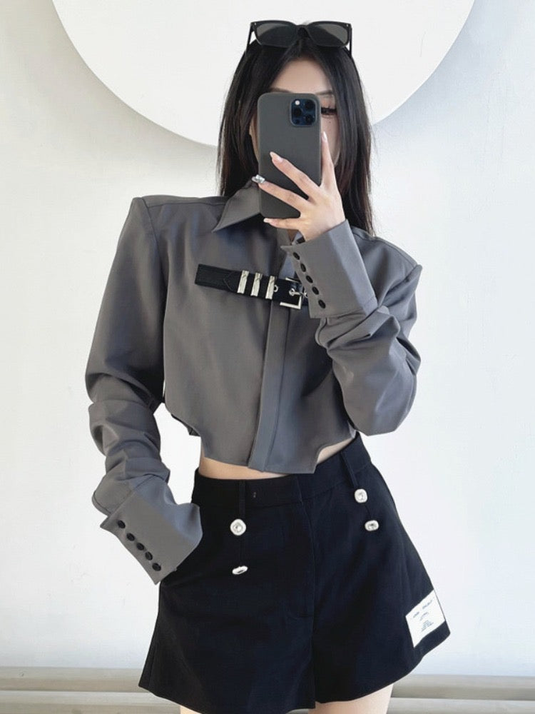 American hot girl short waist shirt women's spring design sense niche shirt coat chic top tide