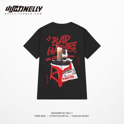 Retro oversize short-sleeved men's and women's bf style new loose half-sleeved American retro t-shirt pure cotton men's t-shirt
