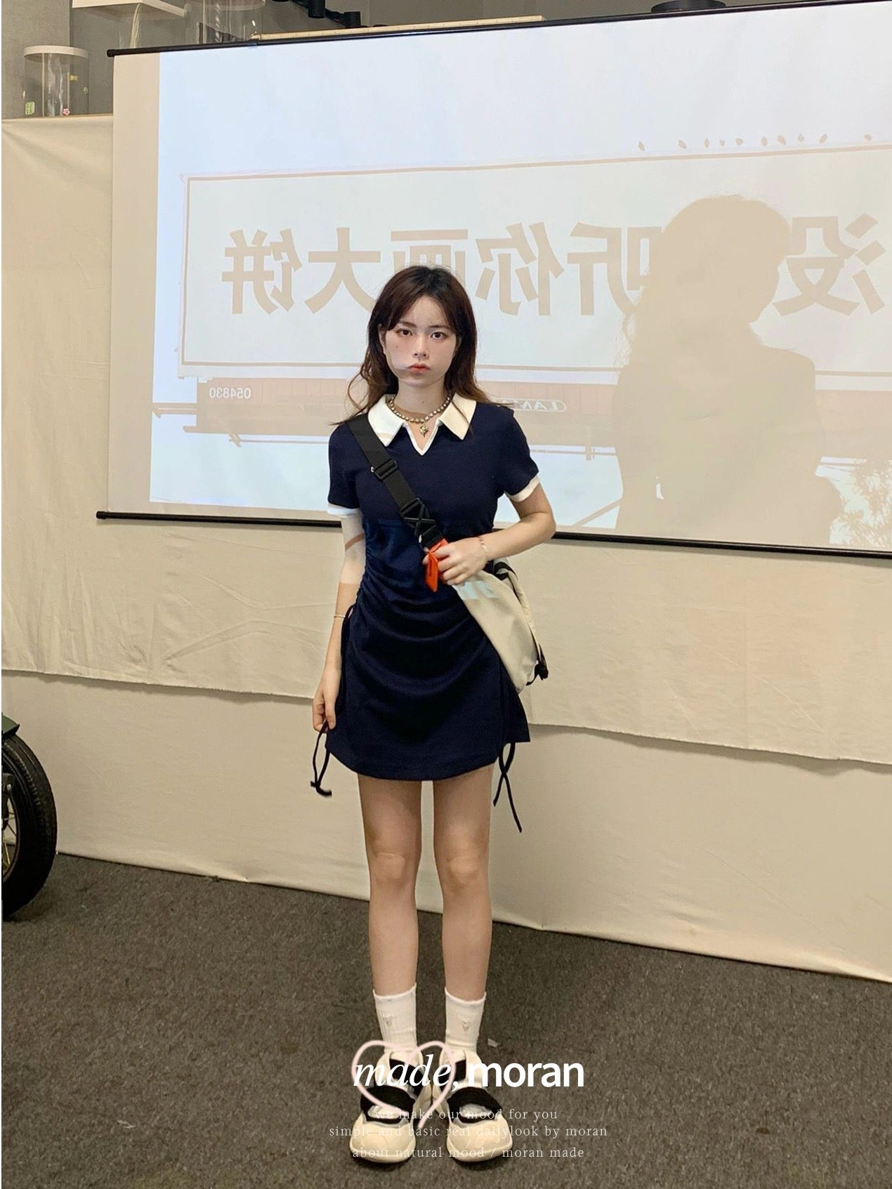 American retro college style contrasting color polo collar short skirt sweet and spicy salt series small dress waist slimming summer
