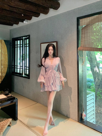 Hotdog hot dog is very spicy [Smoky Mountain Fog Purple] Pure Desire Wind Royal Sister Style Dress Women's Summer Mid-Length Skirt