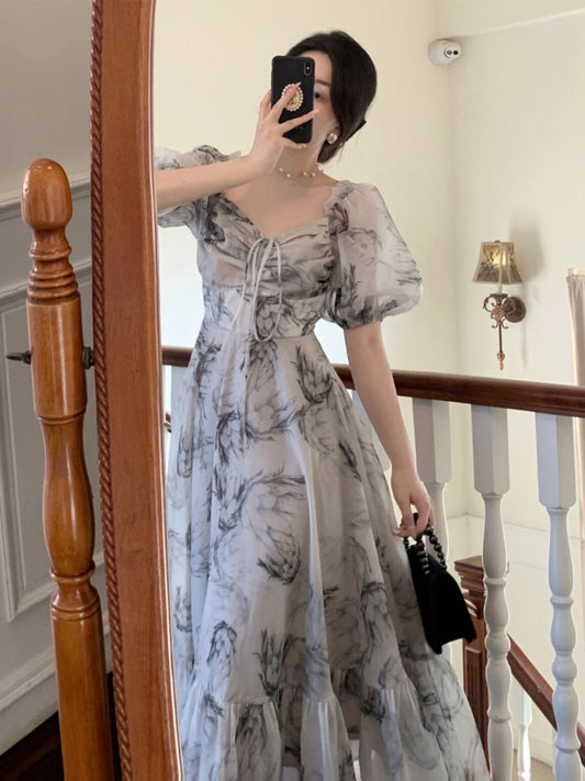 Tang Gongzi Tea Break French Dress Palace Style Puff Sleeves Slim Waist Temperament Royal Sister Fairy Skirt Super Fairy Forest