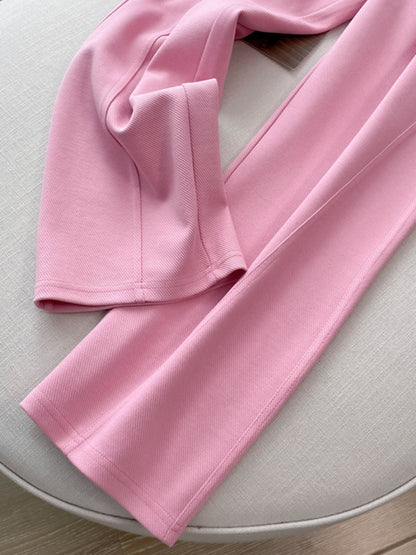 Casual sports suit women's summer 2023 new fashion slim embroidery short top pink wide-leg pants two-piece set