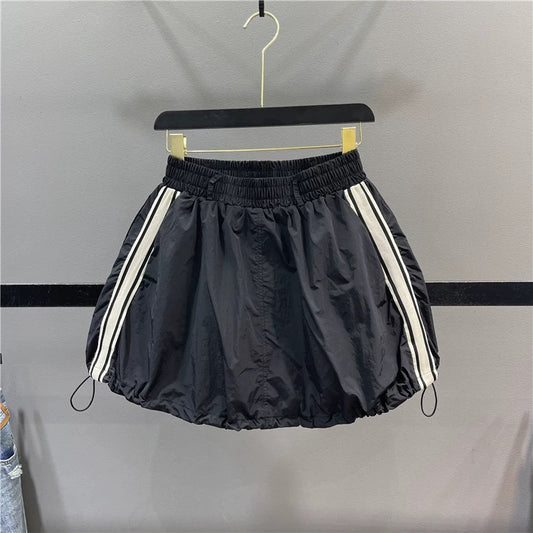 Drawstring tooling skirt female 2023 summer new elastic waist side piece casual lantern skirt A-line skirt