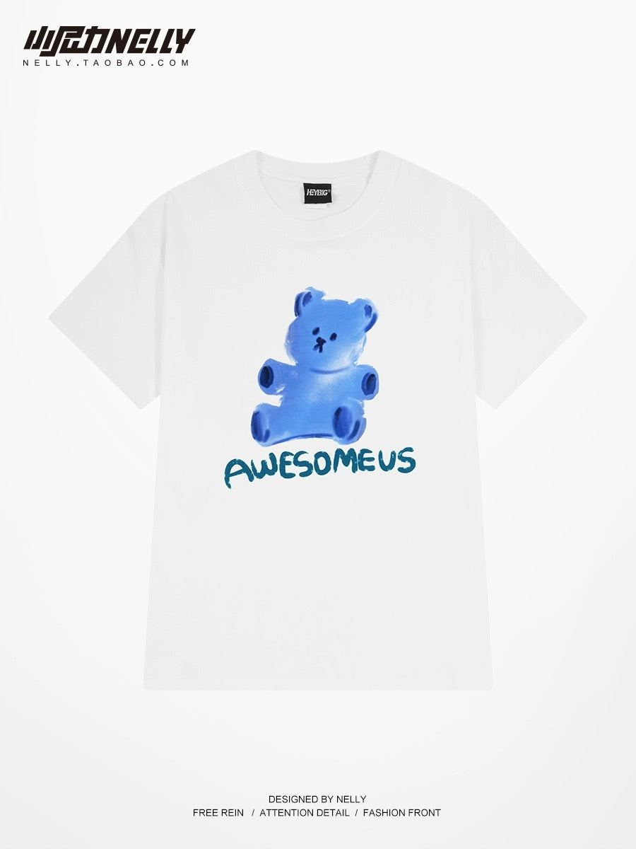 Hong Kong style cotton short-sleeved T-shirt men's summer ins trend 2023 new clothes loose half-sleeved T-shirt bear top