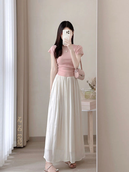 Wear tea with a whole set of summer complete set with age-reducing suit top chiffon skirt two-piece suit small man