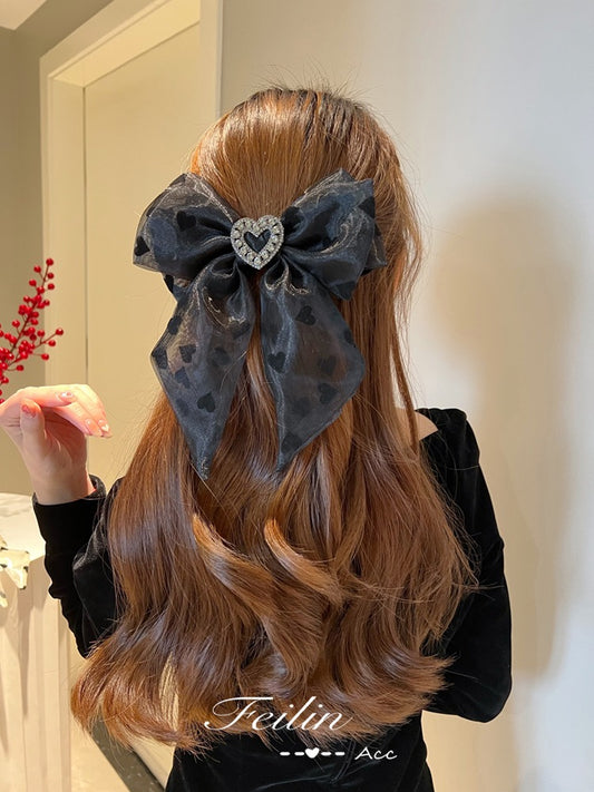 Hairpin Clip Bowknot Headdress Hairpin Women's Back Head Diamond Love Heart Spring Clip Ponytail Clip Hair Accessories High Sense