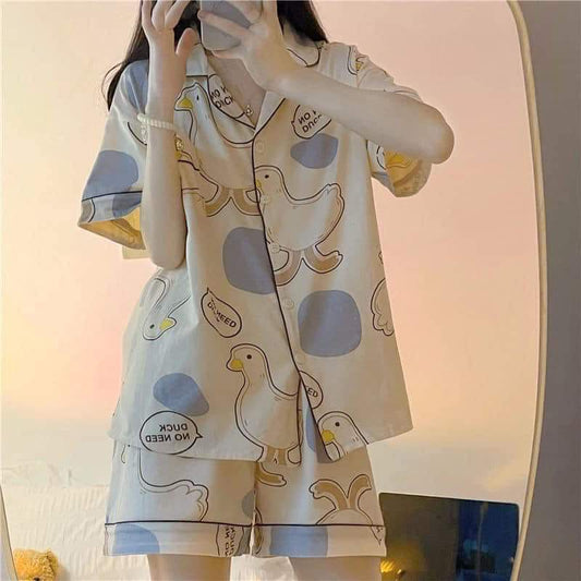 Summer pajamas women's short-sleeved pure cotton thin section can be worn outside Korean version fresh student two-piece suit junior high school student home service