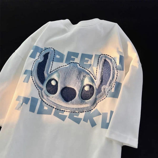 JWNEED cute Stitch couple outfit oversize short-sleeved T-shirt men and women summer ins all-match cotton clothes