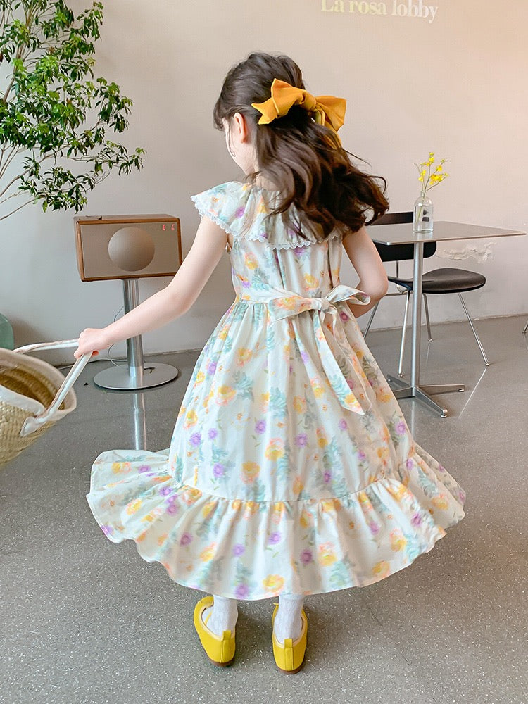 Girls summer dress 2023 new foreign style children's skirt summer children's clothing little girl floral princess dress tide