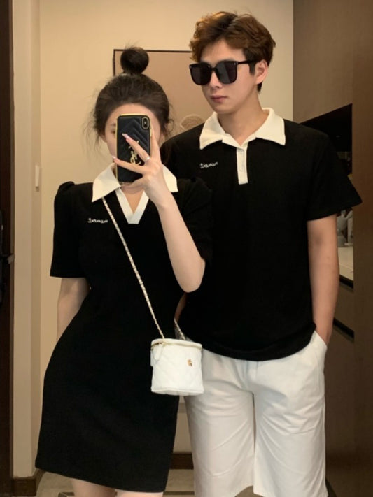 You Yi My Skirt Couple Dress Summer Net Red College Style Polo Dress 2023 New Korean Style Design Short Sleeves