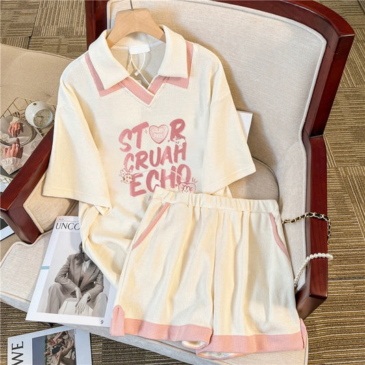 Small fragrant style polo collar short-sleeved suit women's summer chic foreign style loose slim shorts casual sports two-piece suit